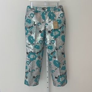 MICHAEL KORS COLLECTION METALLIC SILVER BLUE CROPPED TROUSERS SIZE 10 NWTS!
